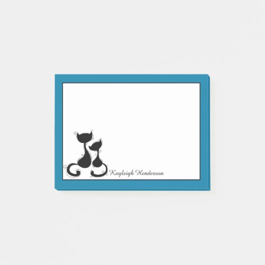 Post-it® Silhouette bleue cyan de chats noirs personnalisée (Devant)