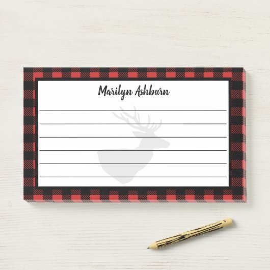 Post-it® Silhouette de cerf rustique & Buffalo Check Plaid (Sur un bureau)