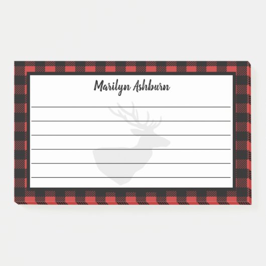 Post-it® Silhouette de cerf rustique & Buffalo Check Plaid (Devant)