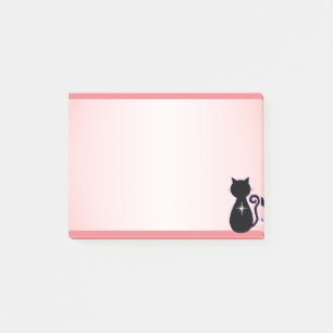 Post-it® Silhouette de chat noir élégant sur fond rose