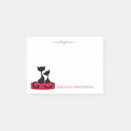 Post-it® Silhouette de chats noirs sur le monogramme rouge (Devant)