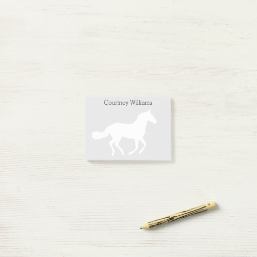 Post-it® Silhouette de cheval blanc avec le nom (Sur un bureau)