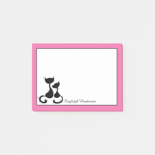 Post-it® Silhouette de rose et blanche de chats noirs (Devant)