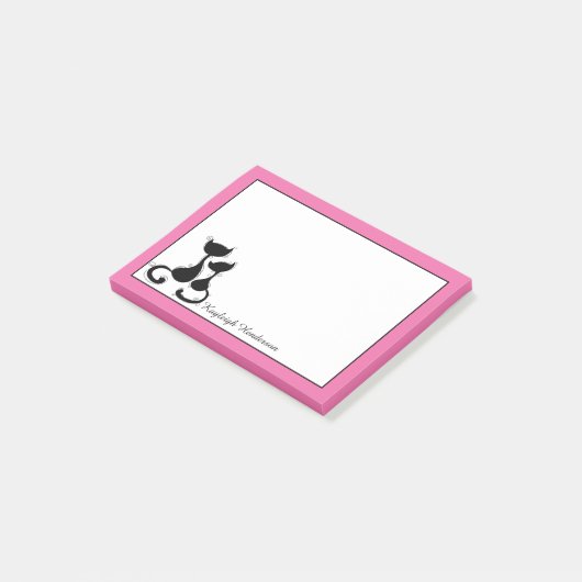 Post-it® Silhouette de rose et blanche de chats noirs (Incliné)