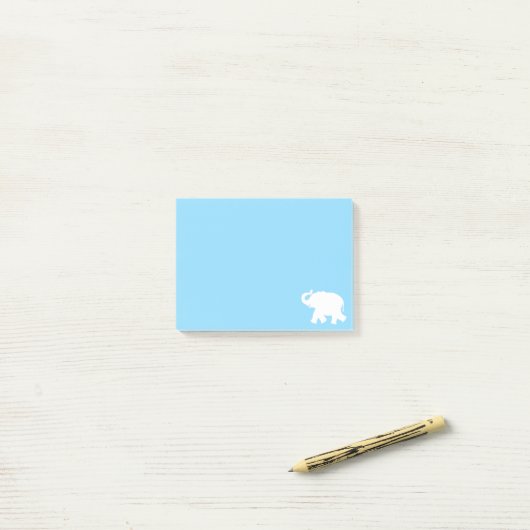 Post-it® Silhouette d'éléphant blanc sur bleu clair (Sur un bureau)