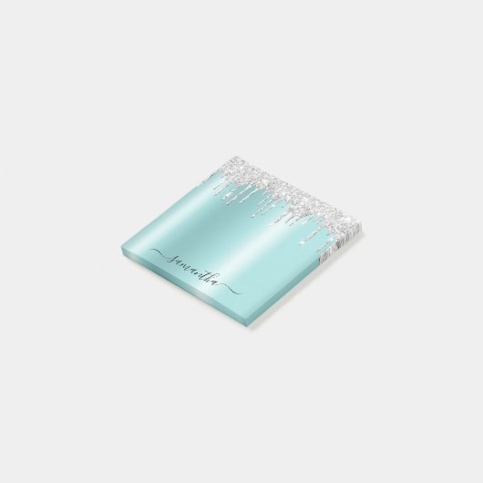 Post-it® Silver Glitter Drips Light Turquoise Shimmer (Incliné)