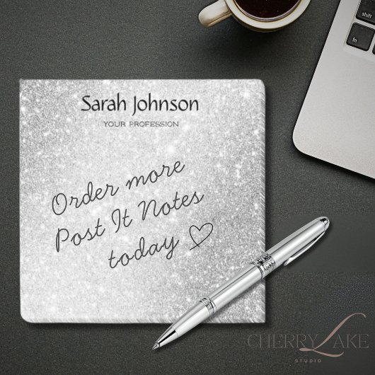 Post-it® Silver Glitter Monogram Personalized Name 