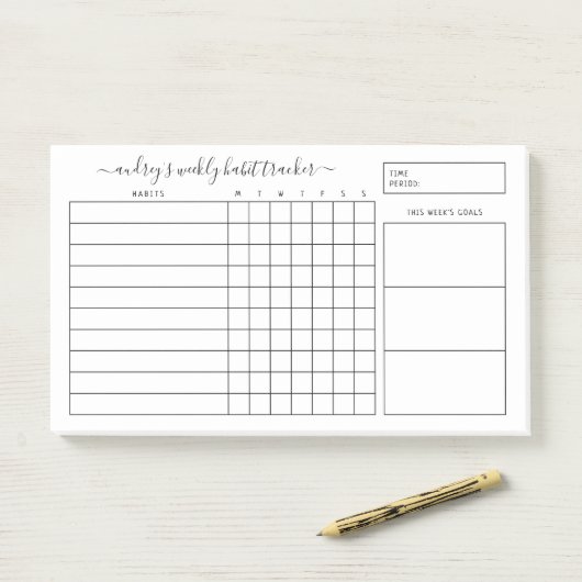 Post-it® Simple Black White Weekly Habit Tracker (Sur un bureau)