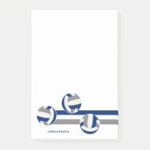 Post-it® simple bleu gris volleyballs rayures nom personnal (Devant)