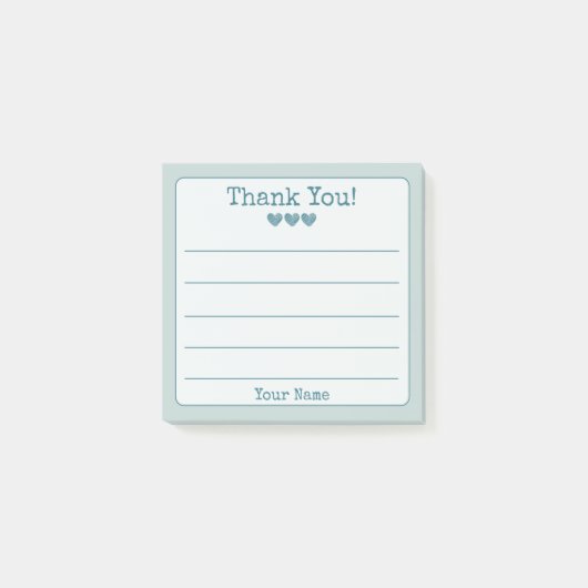 Post-it® Simple Bleu Votre Nom Et Coeurs Merci (Devant)