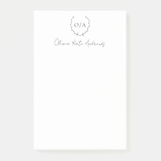 Post-it® Simple classique Monogramme Wreath Élégant (Devant)