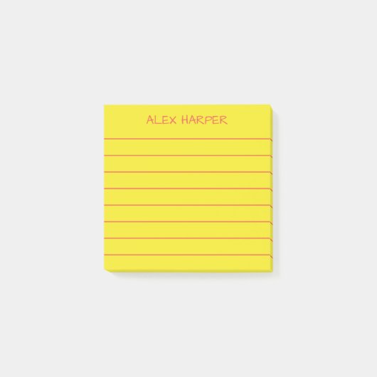 Post-it® Simple Lemon Jaune Orange Ajouter Nom Lined (Devant)
