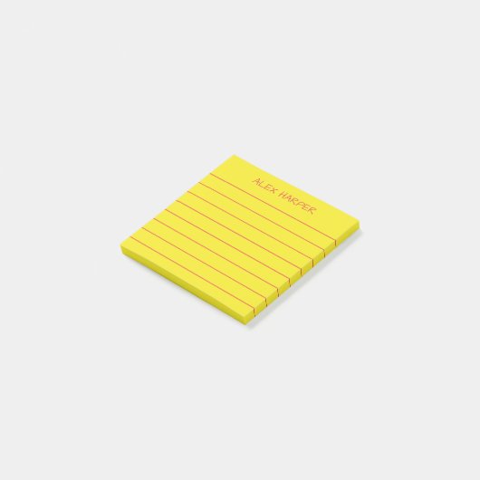 Post-it® Simple Lemon Jaune Orange Ajouter Nom Lined (Incliné)