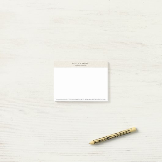 Post-it® Simple lin beige typographie noire (Sur un bureau)