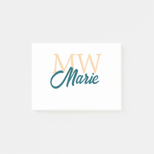 Post-it® simple minimal ajouter nom monogramme orange bleu (Devant)