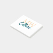 Post-it® simple minimal ajouter nom monogramme orange bleu (Incliné)