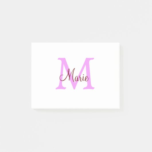 Post-it® simple minimal ajouter nom monogramme rose rouge (Devant)