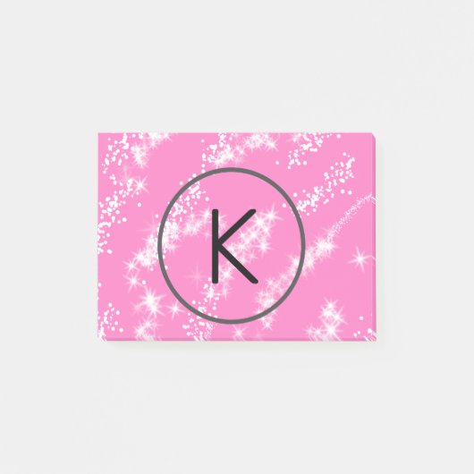 Post-it® simple minimal monogramme blanc paillettes rose ea (Devant)