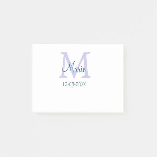 Post-it® simple minimum ajouter nom monogramme violet vert (Devant)