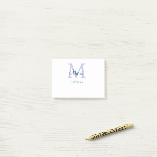 Post-it® simple minimum ajouter nom monogramme violet vert (Sur un bureau)