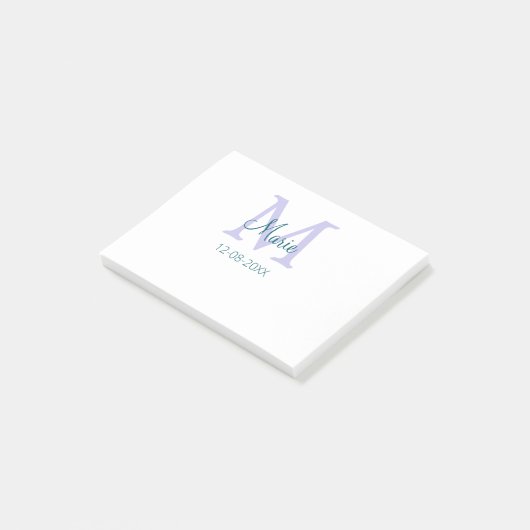 Post-it® simple minimum ajouter nom monogramme violet vert (Incliné)