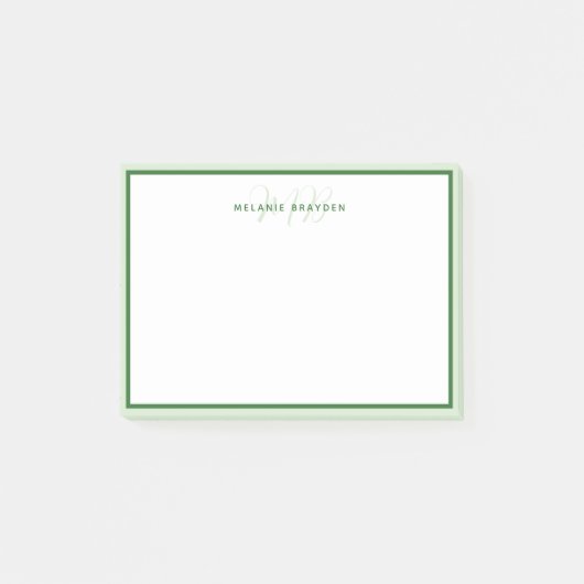 Post-it® Simple Moderne Monogramme Vert Bordure Deux Tons (Devant)