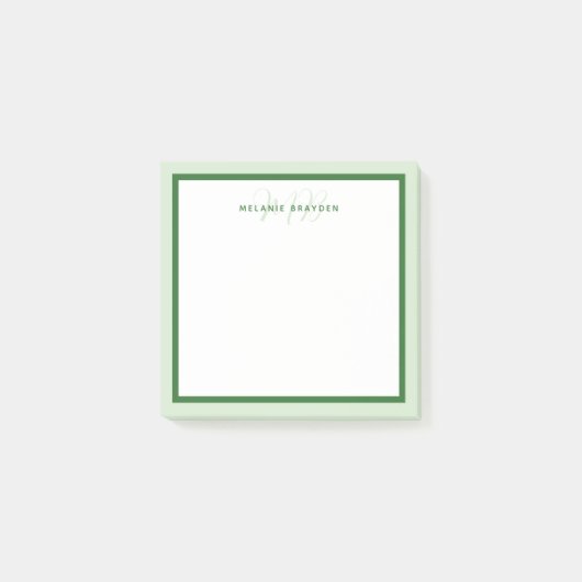 Post-it® Simple Moderne Monogramme Vert Bordure Double Ton (Devant)