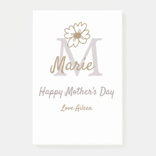 Post-it® simple monogramme de la fête des mères en gris dor