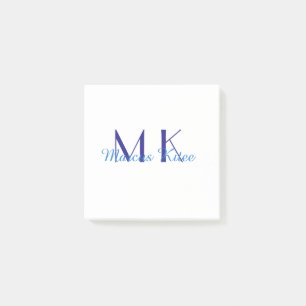 Post-it® simple monogramme minimaliste personnalisé nom ble