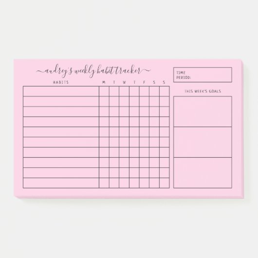 Post-it® Simple rose blanc suivi hebdomadaire des habitudes (Devant)