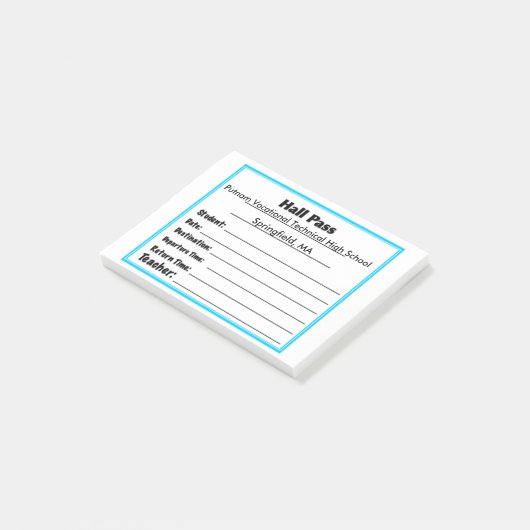 Post-it® Simple Schools Hall Pass Post Notes (Incliné)