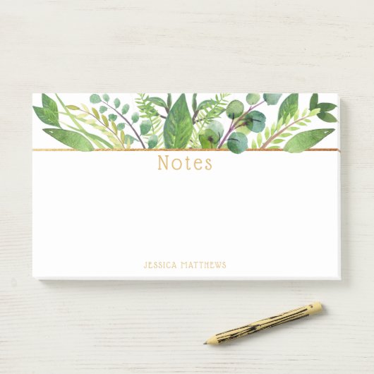 Post-it® Simplement Chic Green & Gold Foil Note Pad (Sur un bureau)