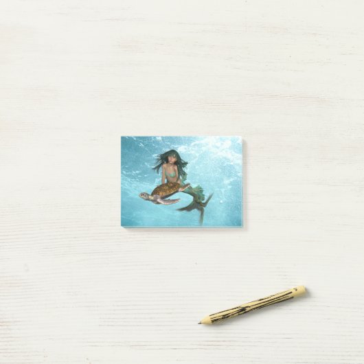 Post-it® Sirène avec la tortue de mer (Sur un bureau)