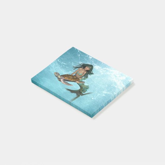Post-it® Sirène avec la tortue de mer (Incliné)