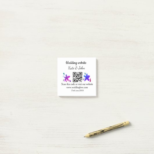 Post-it® Site web mariage minimal simple Q R code ajouter n (Sur un bureau)
