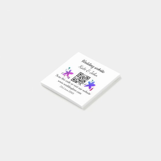 Post-it® Site web mariage minimal simple Q R code ajouter n (Incliné)