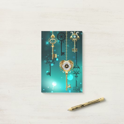 Post-it® Skeleton Keys on Green Background (Sur un bureau)