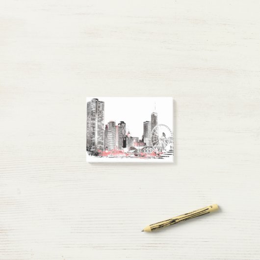 Post-it® Skyline de Chicago moderne (Sur un bureau)