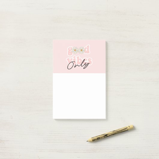 Post-it® Slogan hippie des années 70 de Good Vibes (Sur un bureau)