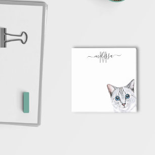 Post-it® Sneaky Peeking Cat Watercolor Nom du monogramme