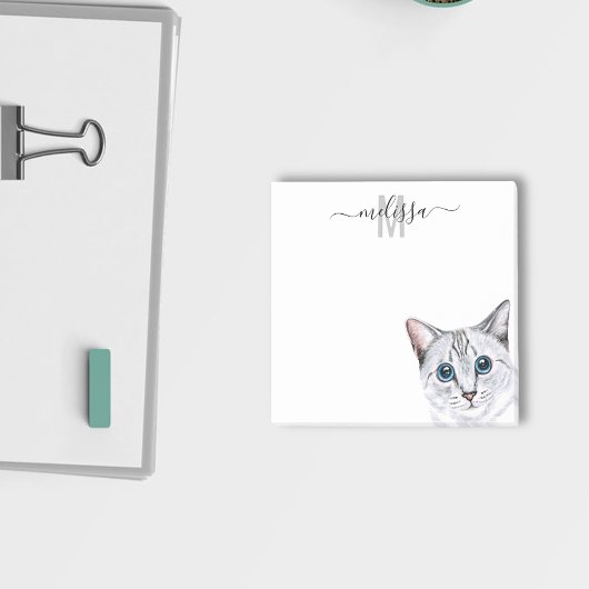 Post-it® Sneaky Peeking Cat Watercolor Nom du monogramme