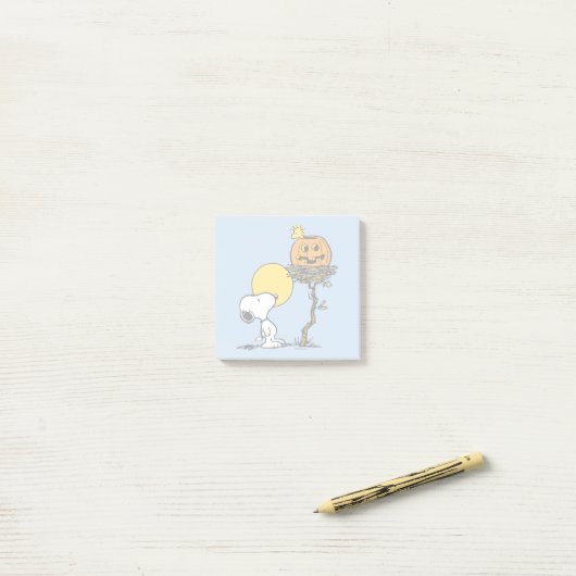 Post-it® Snoopy & Bois Nid Avec Jack O'Lantern (Sur un bureau)
