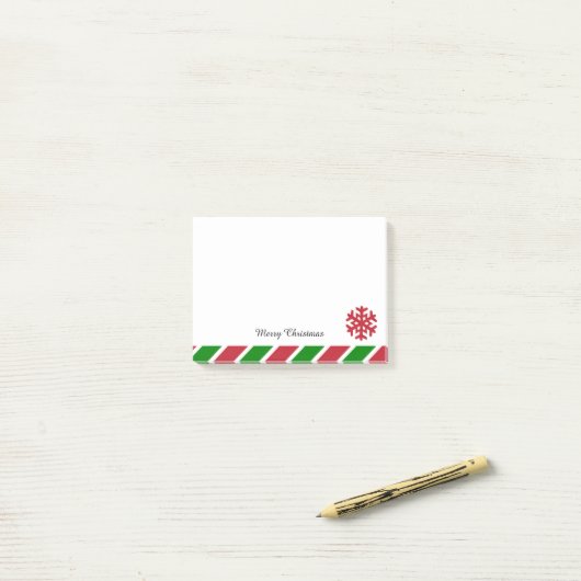 Post-it® Snowflakes Rouge et vert Noël rayé (Sur un bureau)
