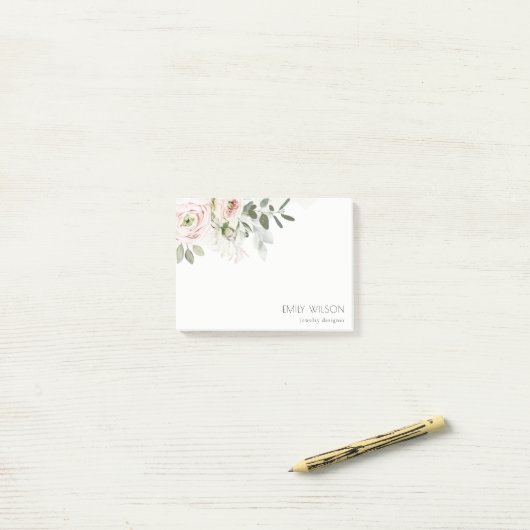 Post-it® Soft Chic Blush Pink Peony Feuilleté Botanique Flo (Sur un bureau)