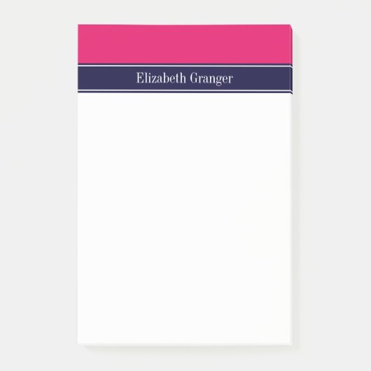Post-it® Solid Raspberry, Navy Blue Ribbon Nom monogram (Devant)