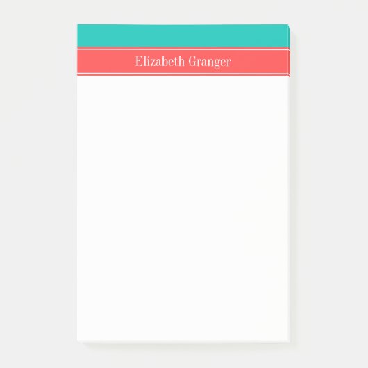 Post-it® Solid Teal, Coral Red Ribbon Monogram (Devant)