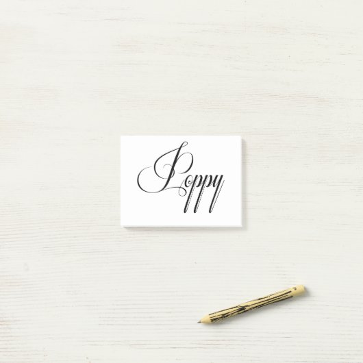 Post-it® Son nom est Poppy Calligraphy (Sur un bureau)