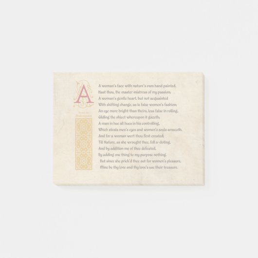 Post-it® Sonnet 20 de Shakespeare (XX) sur le parchemin (Devant)