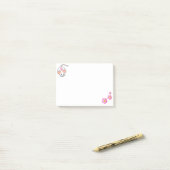Post-it® Souris blanc et fleurs roses sur blanc (Sur un bureau)