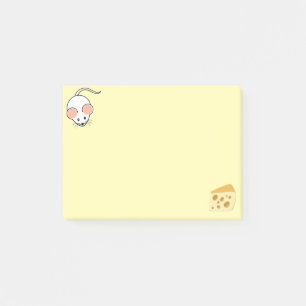 Post-it® Souris blanche mignonne et fromage sur fond jaune